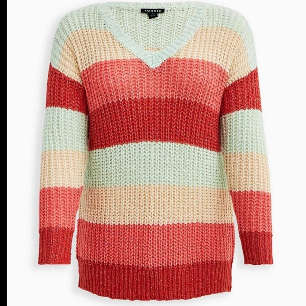 NWT TORRID Colorblock Striped V-Neck Knit Pullover Sweater